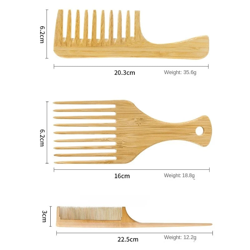 1Pcs Natürliche Bambus Holz Haar Kamm Anti-Statische Afro Gabel Kämme Für Frauen Runde Breite Zahn Holz Kamm haar Pinsel frauen