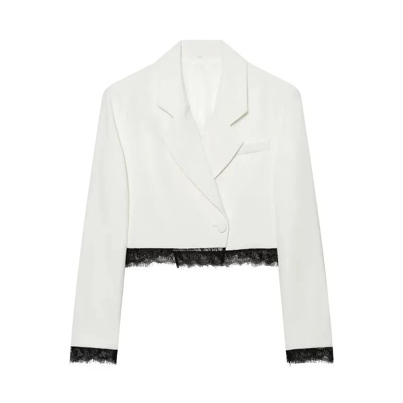 zoci Kurze Spitzenblazer für Damen, Anzug, Sommer-Blazer-Set, 2-teilig, Damen-Schulterpolster, Damen-Schneiderblazer, Bermuda-Shorts