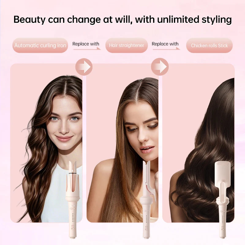 Automatischer Lockenstab Austauschbarer Haarlockenwickler Negative Ionen Lockenstab-Set 3 Temperaturen Haarstyling-Tools für Frauen