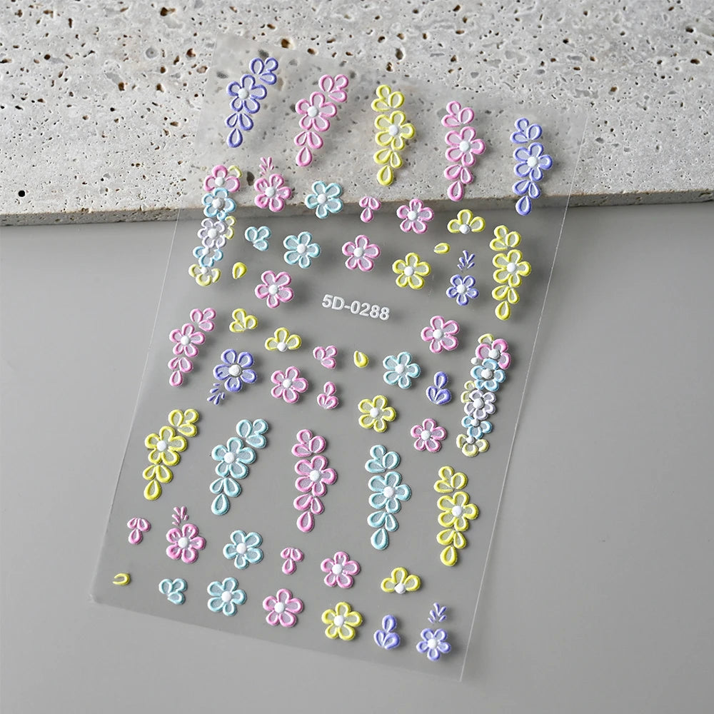 1 Stück 3D Lavendel Blumen Aufkleber für Nägel Frühling Sakura Blumenblätter Selbstklebende Slider Abziehbilder Kunst Maniküre für Dekoration