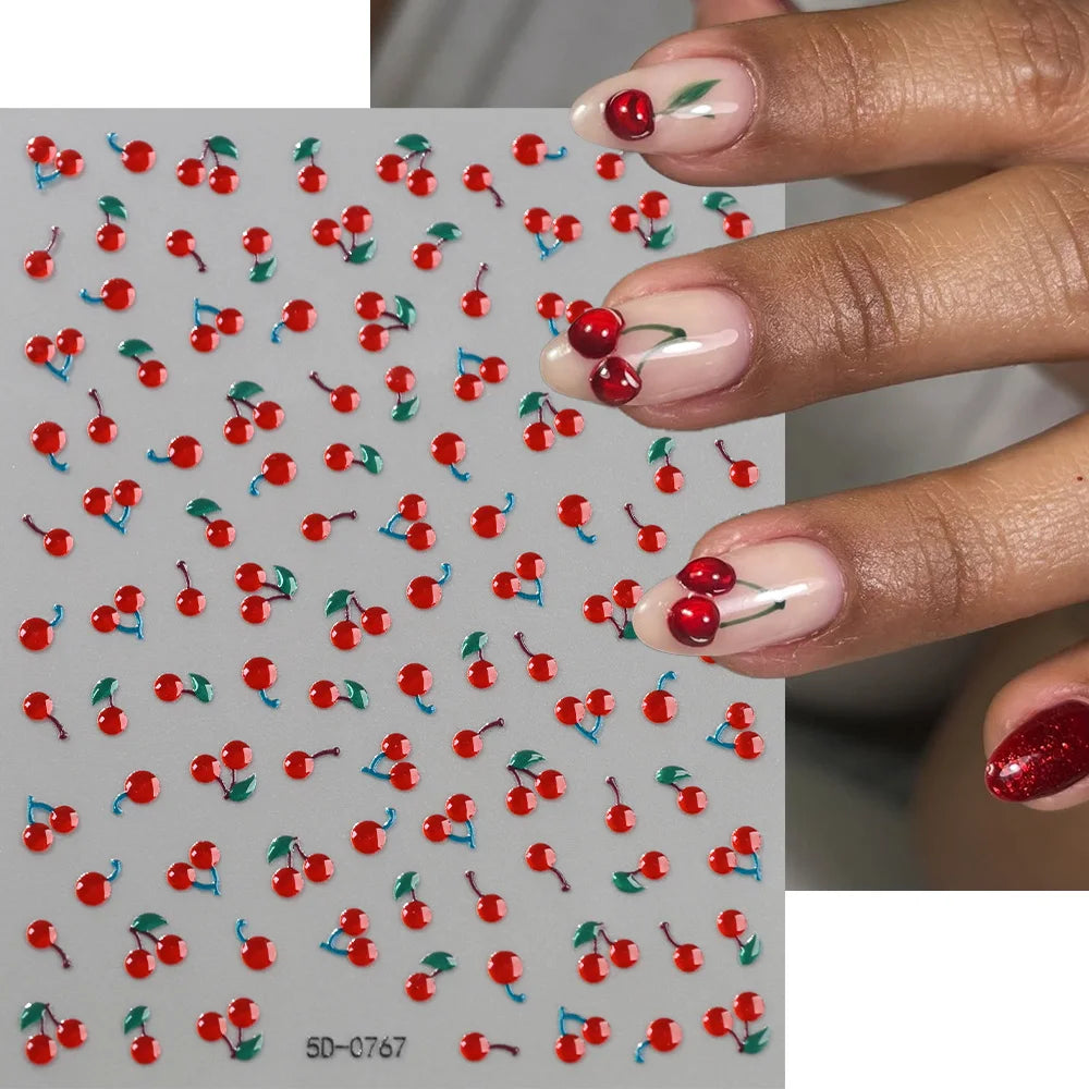 1 Stück Neuer Niedlicher Blaubeer-Frucht-Nagelaufkleber 5D Geprägte Polka Dot Französische Blaubeer-Sommer-Nageldekoration DIY Maniküre-Abziehbilder