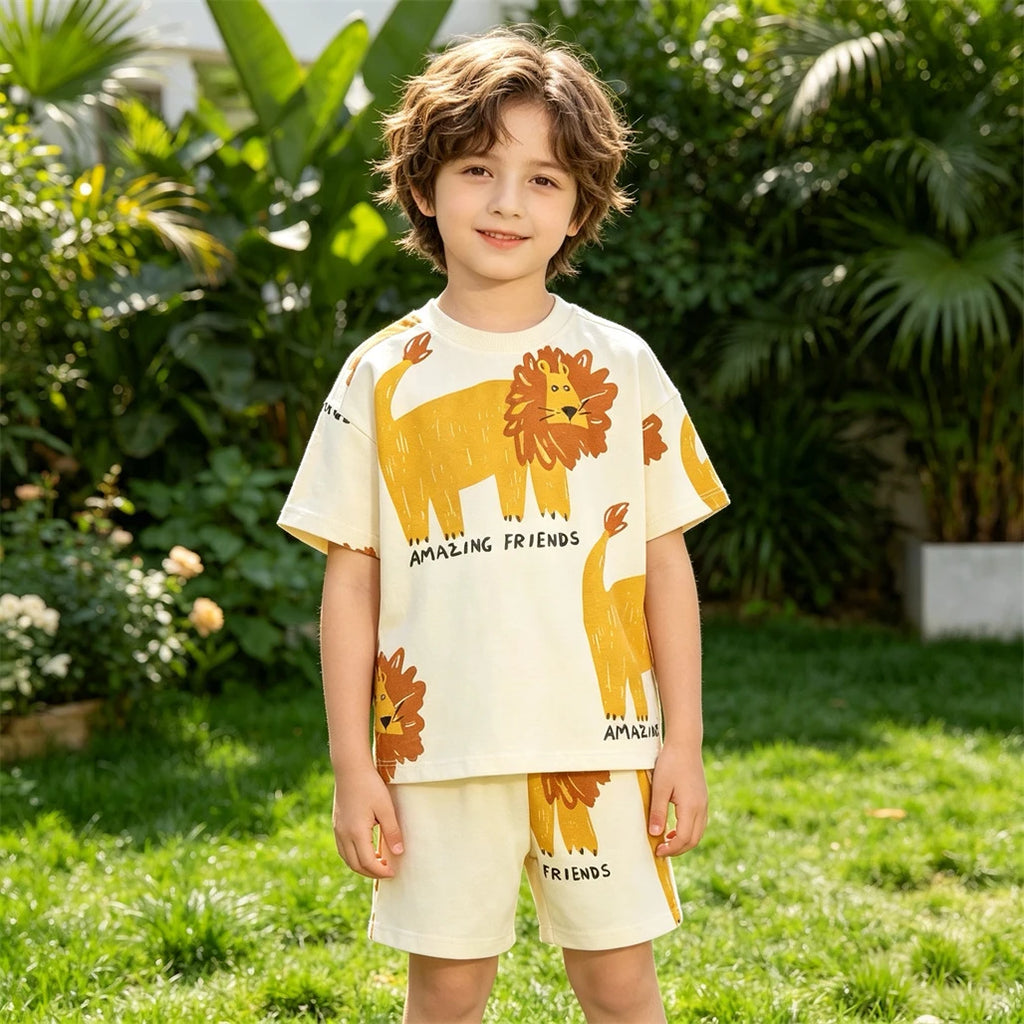 Sportliches Freizeit-Set Sommer Jungen Outfit Kurzarm Trainingsanzug Neues T-Shirt+Shorts 2-teiliges Set 2026 Kinder Einfache Modische Kleidung