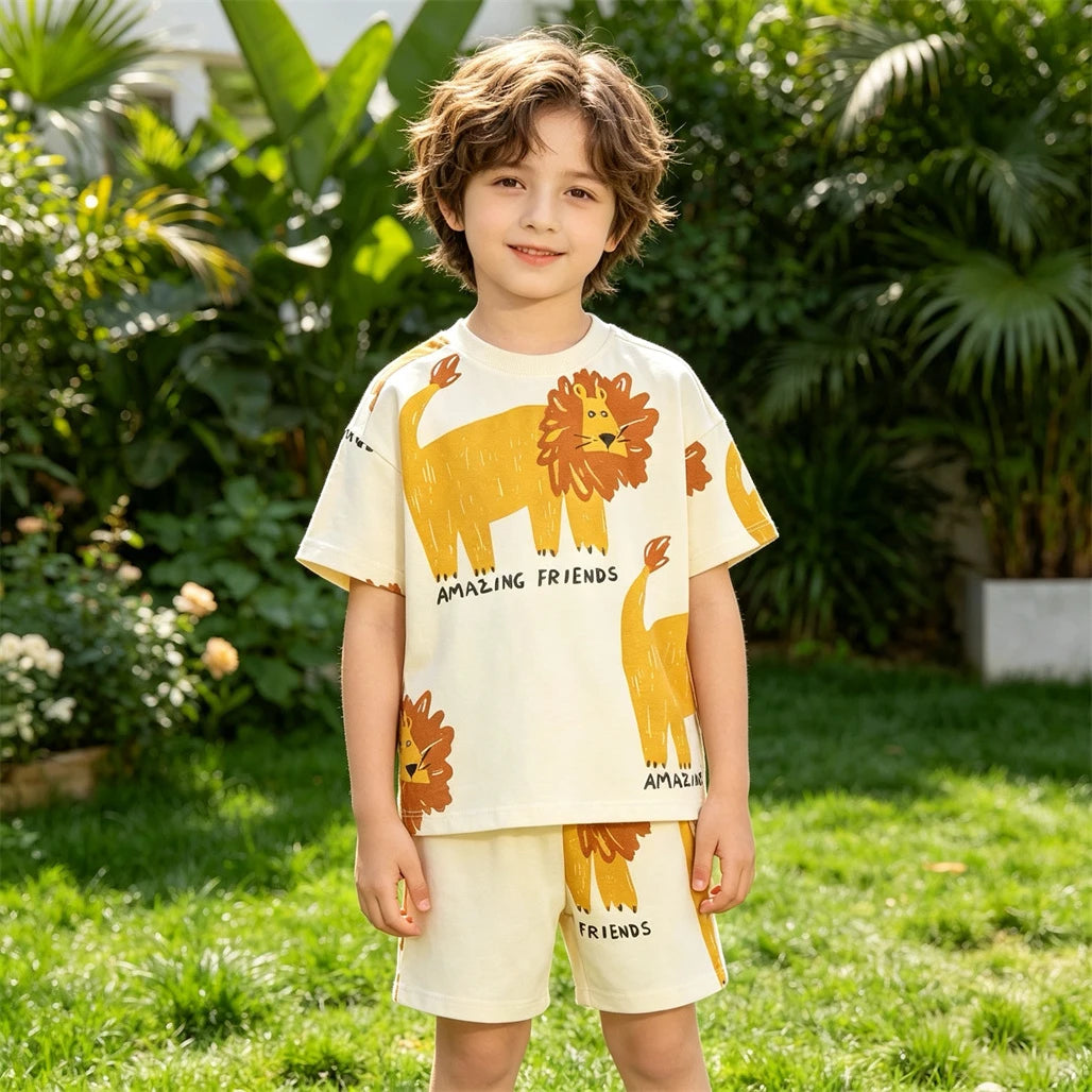 Sportliches Freizeit-Set Sommer Jungen Outfit Kurzarm Trainingsanzug Neues T-Shirt+Shorts 2-teiliges Set 2026 Kinder Einfache Modische Kleidung