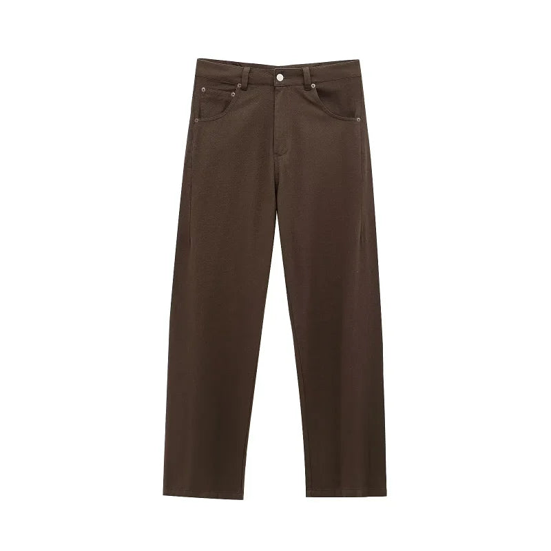 HXAO Braunes Denim-Hosen-Set für Damen, 2025, Frühling, 2-teiliges Set, Outfit, Korsett-Tops, weites Bein, Hosen, modisches, elegantes Hosen-Set