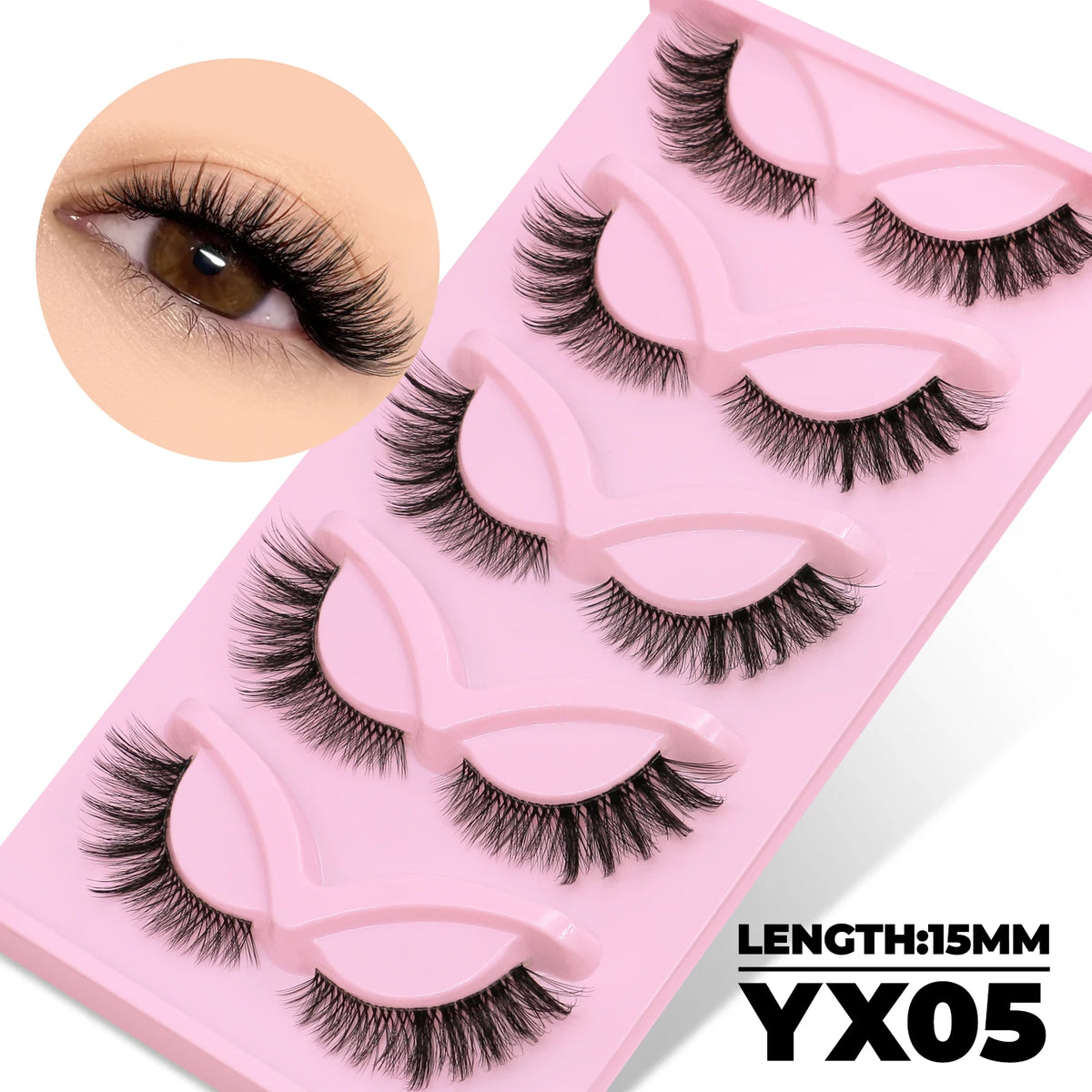 GROINNEYA Katzenaugen-Wimpern, 5 Paar, natürliche künstliche Wimpern, klare Band-Wimpern, natürliches, langes, geflügeltes Ende, längliche Wimpern, Make-up