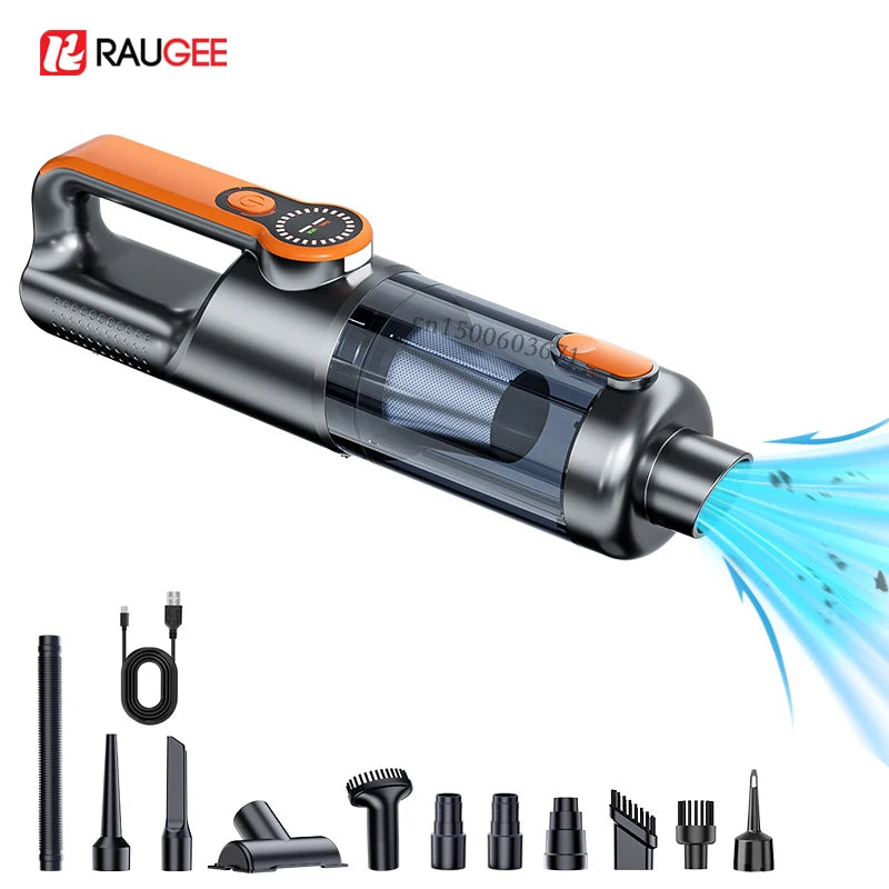 Multifunktionaler kabelloser Staubsauger für Auto und Haushalt, geeignet zur Entfernung von Tierhaaren und Staub, mit 6 Bürsten.