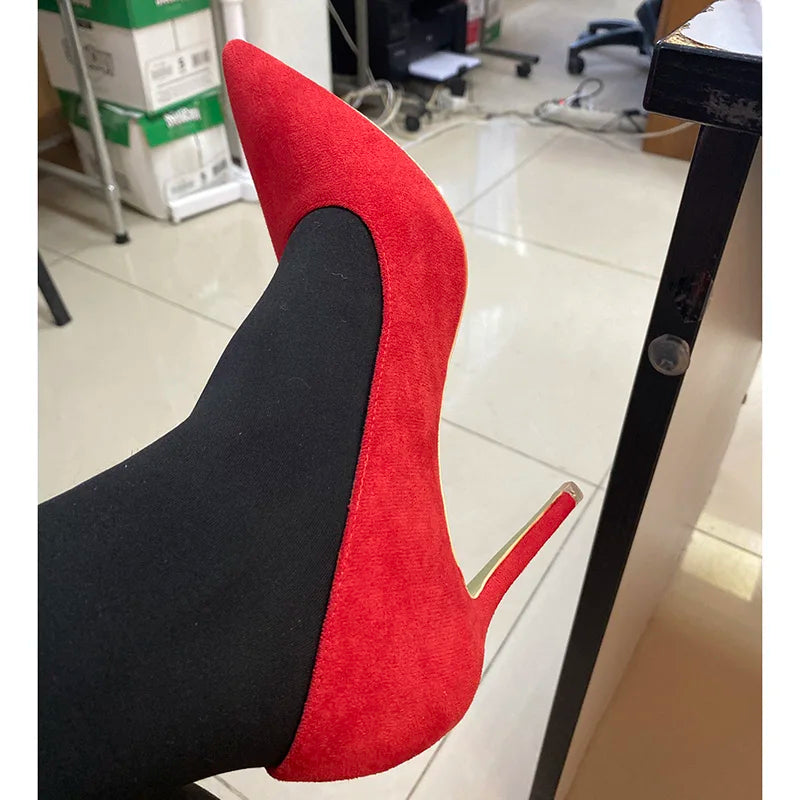 Frauen 9cm High Heels gelb Burgund Pumps plus Größe Stripper Wildleder Escarpins Dame Hochzeit Braut Scarpins grün blau Ballschuhe