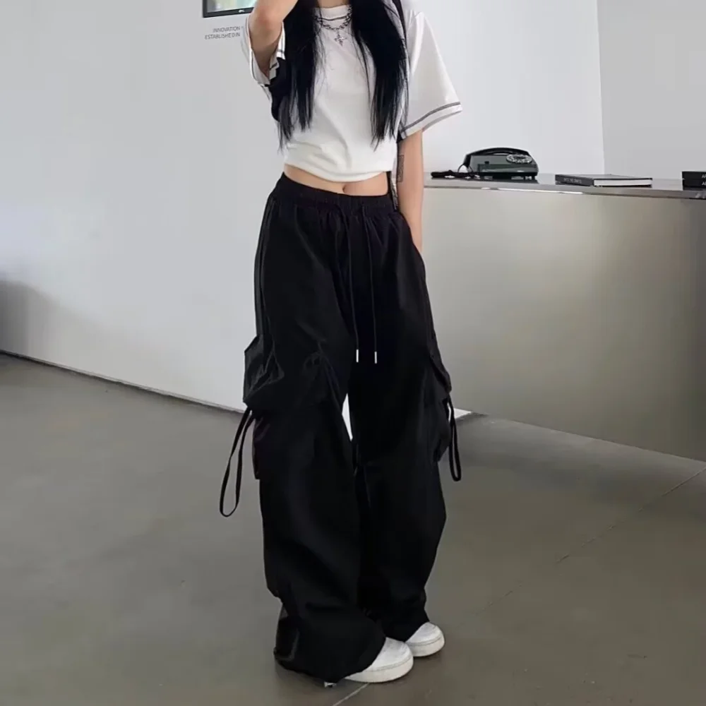 2025, neue Vintage Lose Breite Bein Hosen High Street Y2K Retro Hip Hop Solide Sweatpant Casual Frauen Cargo Pendeln Jogger Hosen