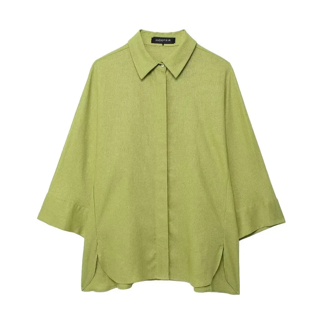 HH Frauen Casual Solide Lose Hemd Hosen Anzug 2024 Langarm Revers Shirts Elastische Taille Breite Bein Hosen Büro Dame set