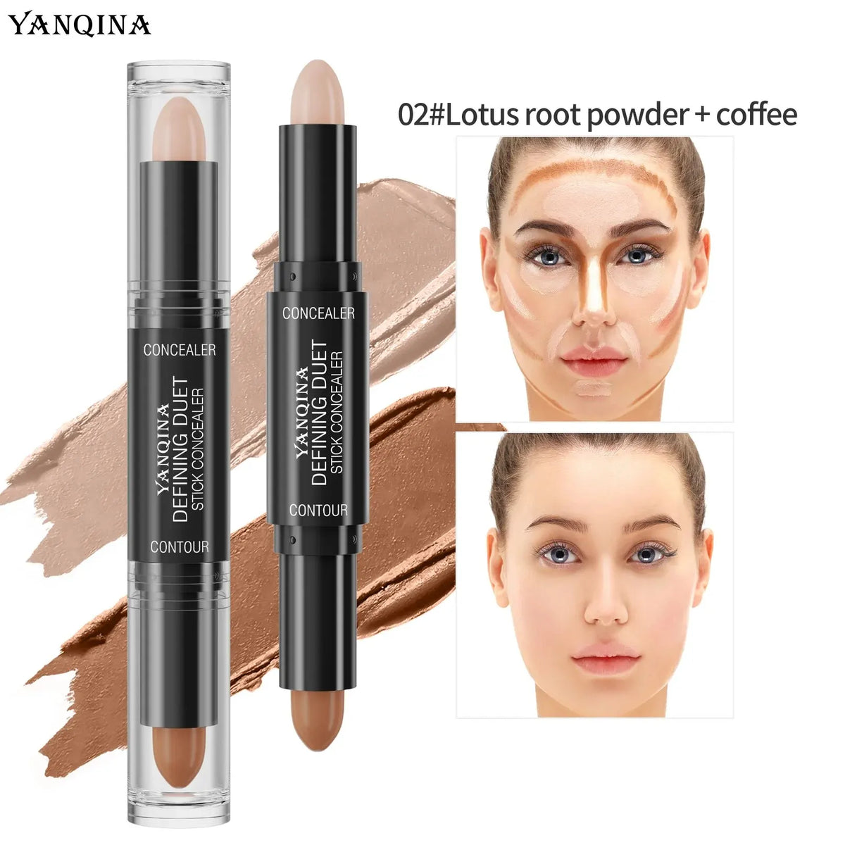 Contour Stick Duo, doppelseitige Highlight- und Schattencreme, wasserfester Concealer mit vollständiger Abdeckung, natürliches Finish-Make-up für alle Sk