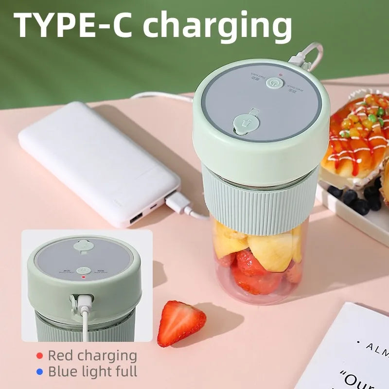 Elektrischer Obstentsafter, tragbarer kabelloser Mixer, Saftmixer, Mini-Saftbecher mit Strohhalm, elektrischer Entsafter mit 6-Klingen-USB-Aufladung