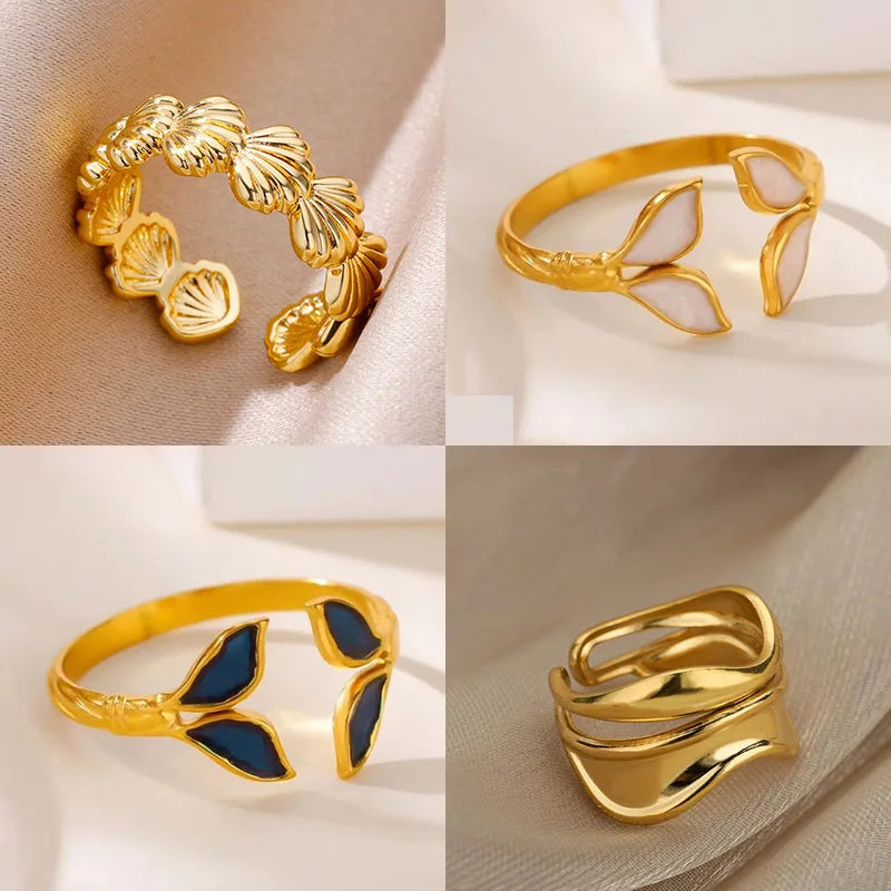 Mode Flügel Ringe Für Frauen Gold Farbe Edelstahl Einstellbare Fischschwanz Ring Ästhetische Hochzeit Weihnachten Schmuck Geschenk