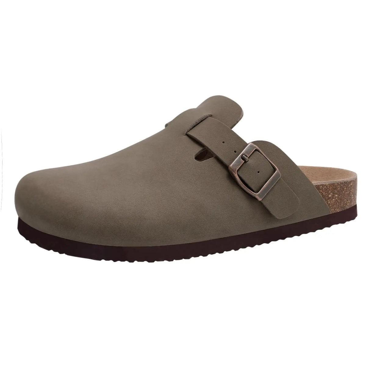 Kidmi Herren-Clogs aus Wildleder mit Korkfußbett, Clogs für Damen, weiches Leder, verstellbare Schnalle, Slip-on-Kartoffelschuhe, Sandalen, Strandpantoffeln