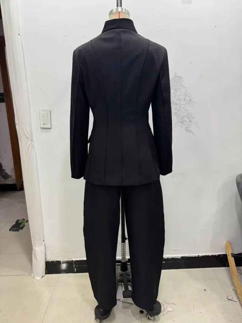 ETJ 2025 Damen-Anzugjacke im neuen Modedesign, dreidimensionaler Schnitt, hoher Kragen, schmale Anzugjacke und passende Freizeithose