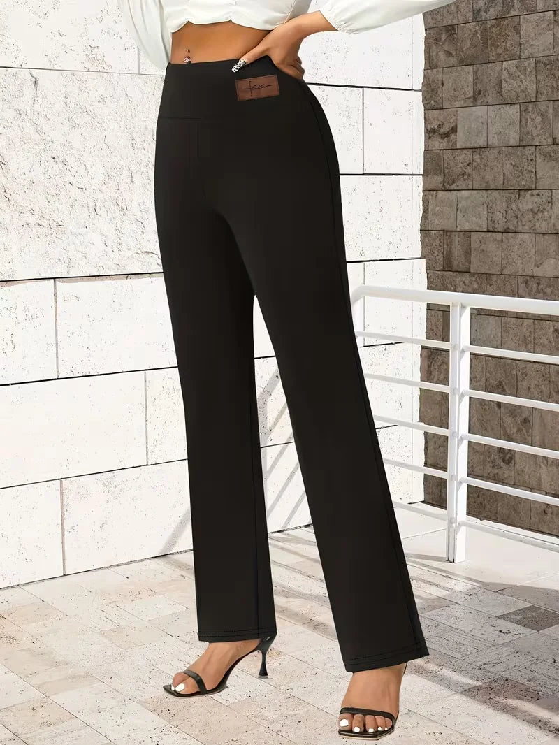Damen Y2K Vintage Straight Pants, elegante High-Waist-Leggings mit weitem Bein für das Büro, Stretch-Bund mit Buchstaben-Print, Slim Fit Jeans (Neu)