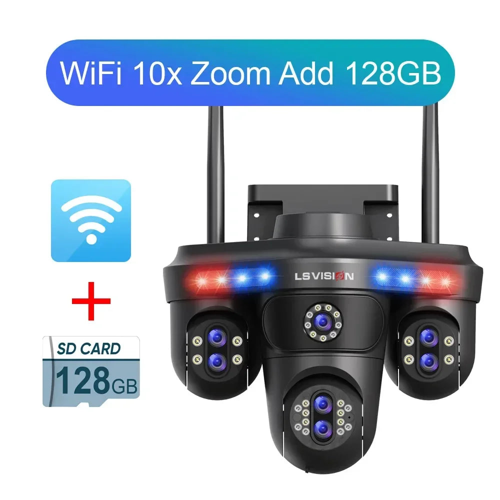 LS VISION 35MP Vier Bildschirme WiFi IP Kamera 10X Zoom Outdoor Sieben Objektiv Drei PTZ Kameras Remote Rotation Auto Tracking CCTV Cam