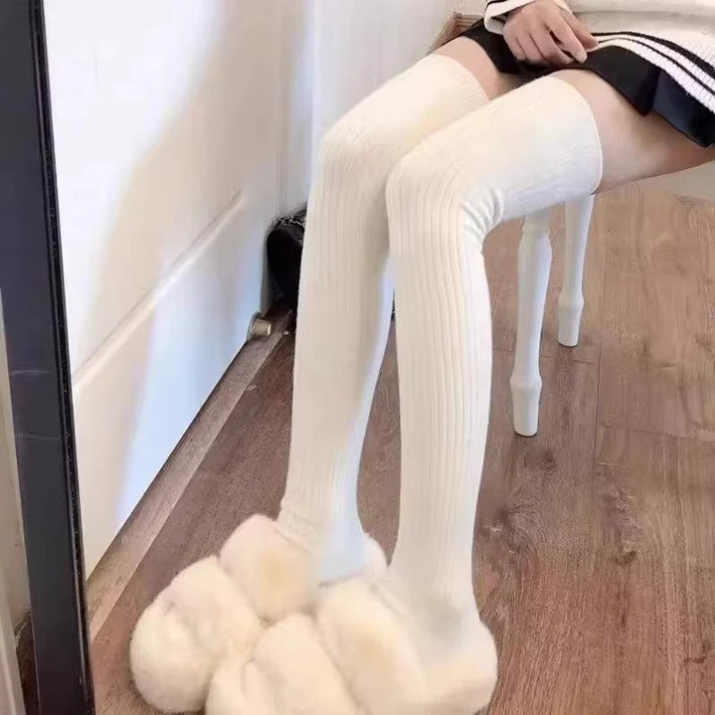 Neue Winter Einfarbig Oberschenkel Hohe Strümpfe Frauen Trendy Casual Über Das Knie Weibliche Lange Socke Thermische Warme Baumwolle Rohr Leggings