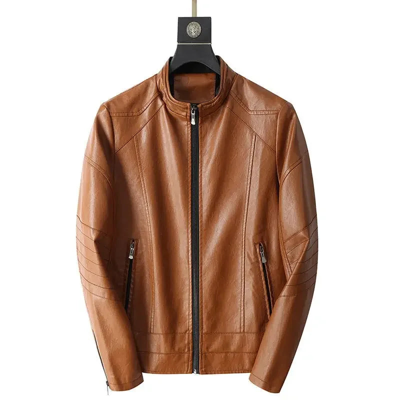 Herren Biker-Lederjacke Herbst Winter Stehkragen Fleece-gefütterte Oberbekleidung Lässiger Stil Kunstleder und Mischleder Mantel