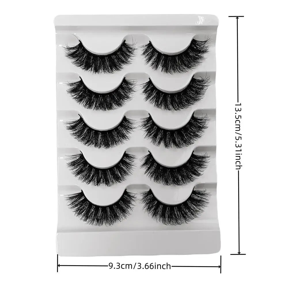Unordentliche, flauschige, dicke russische Faux-Nerz-Wimpernstreifen, 5 Paar, wiederverwendbare künstliche Wimpern, weich für den täglichen Gebrauch und dramatische Party-Looks