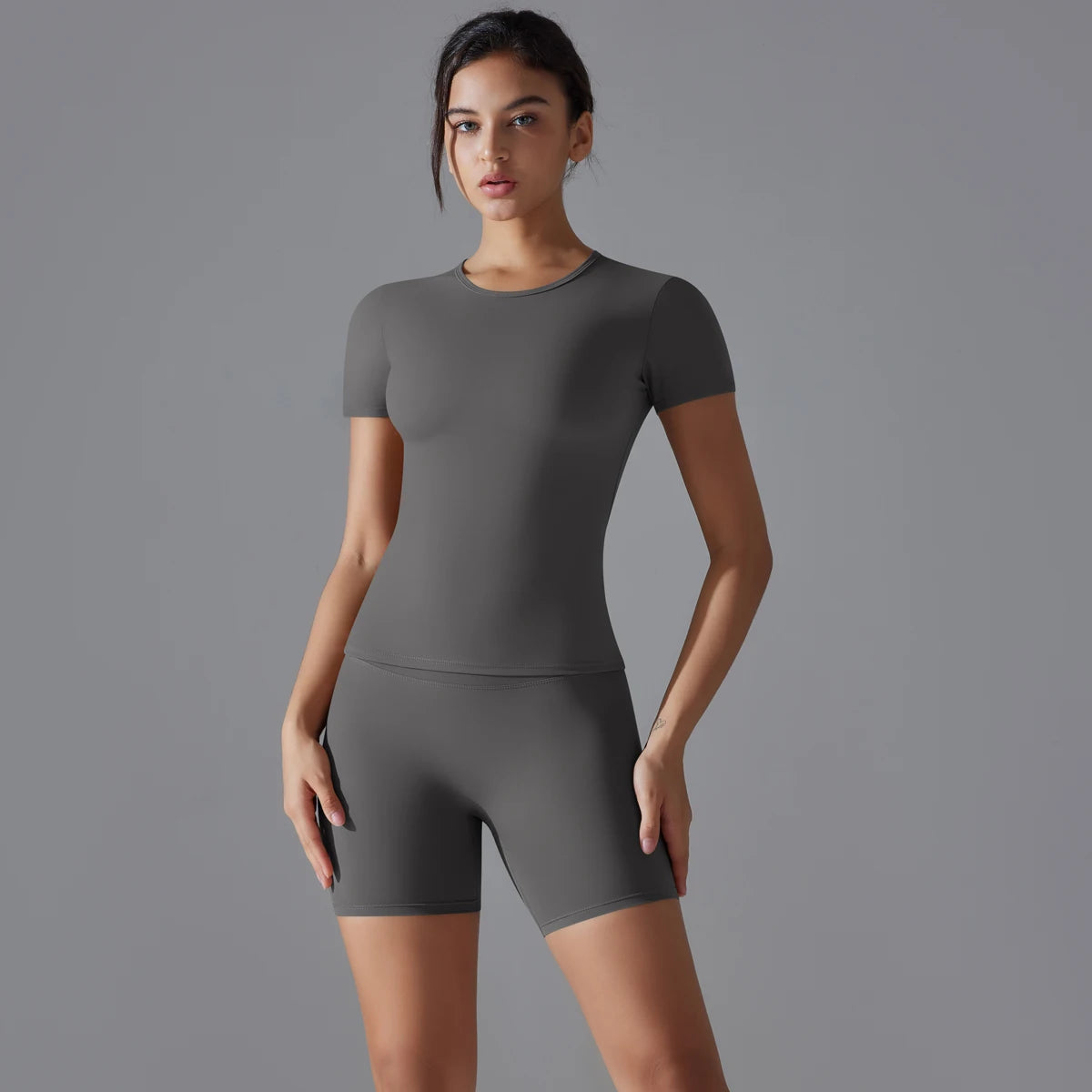 Yoga-Set für Damen, Sport-Kurzarmshirt mit hochtaillierten Leggings, Lauf- und Jogging-Trainingskleidung, Sport-Fitness-Gym-Sets