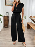 Damen Frühling Sommer Herbst Einfarbiger Basic Weitbein-Jumpsuit