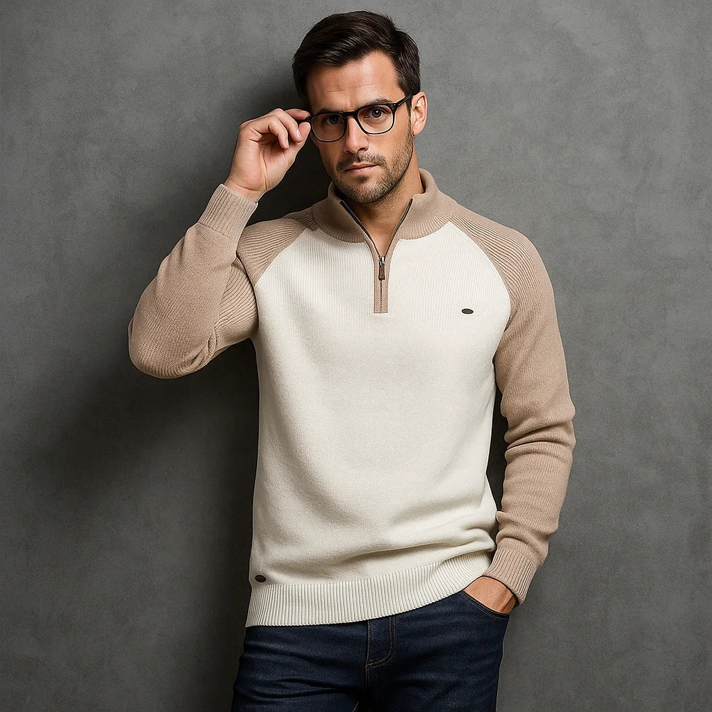 AIOPESON Herren-Pullover aus Baumwolle mit Stehkragen, Stehkragen, Viertelreißverschluss, warm, lässig, Herbst und Winter, sozialer Pullover
