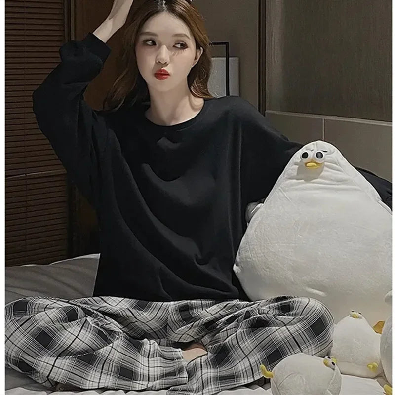 2 Teile/satz frauen Große Größe mit Brust Pads Pyjamas Frühling Herbst und Winter Nachtwäsche Lange Ärmeln Lose Nachtwäsche homewear