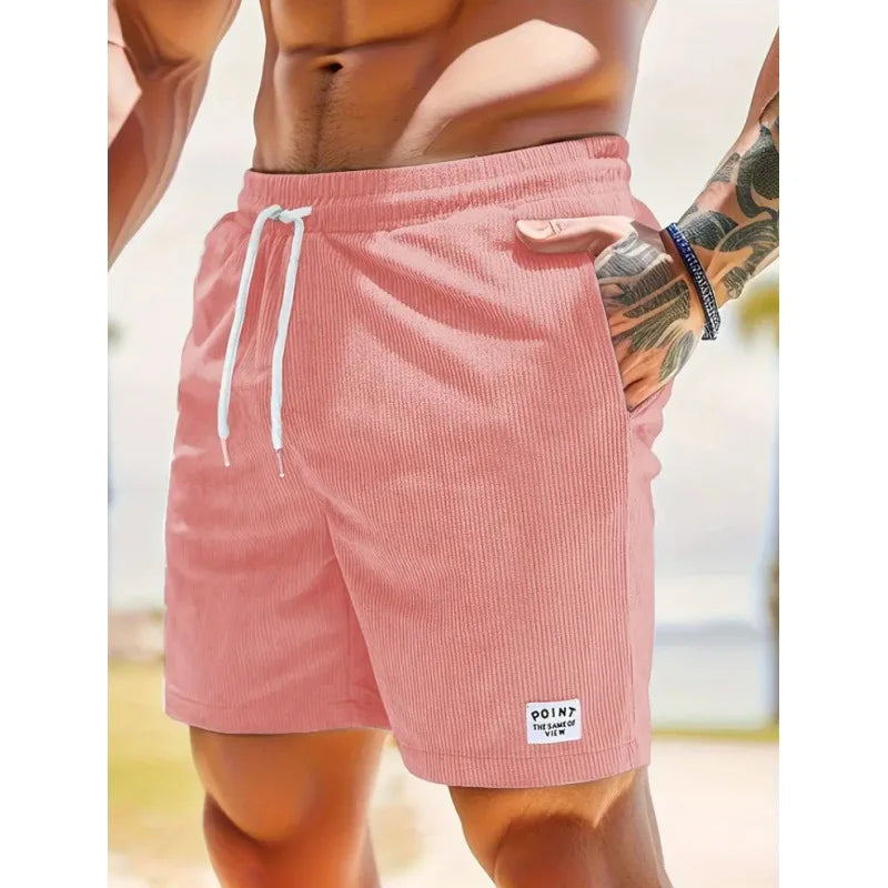 Sommer Cord-Shorts für Herren, dünn, schnelltrocknend, einfarbig, lässige Sport-Jogging-Shorts, locker geschnitten, 5-Punkte-Shorts über dem Knie, Cargo-Hose
