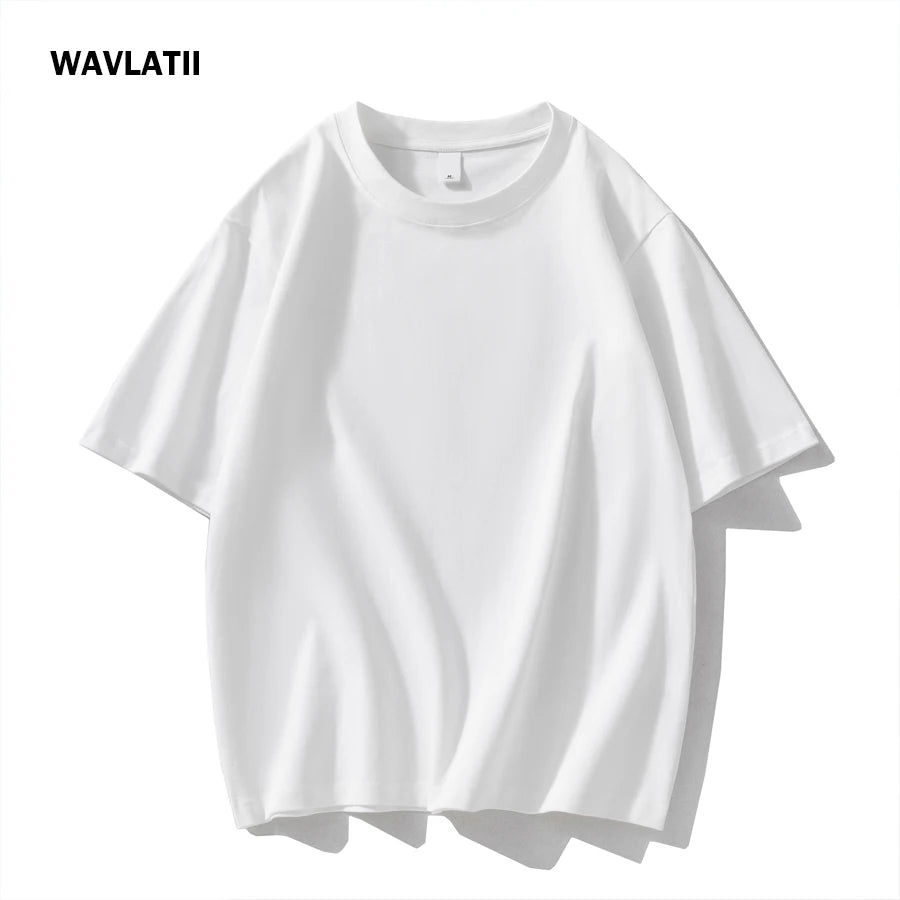 WAVLATII Neue 100 % Baumwolle 280 g/m2, dicke T-Shirts für Damen und Herren, weiß, lässig, übergroße T-Shirts, Unisex, einfarbig, schwarz, Basic-Tops WT2477