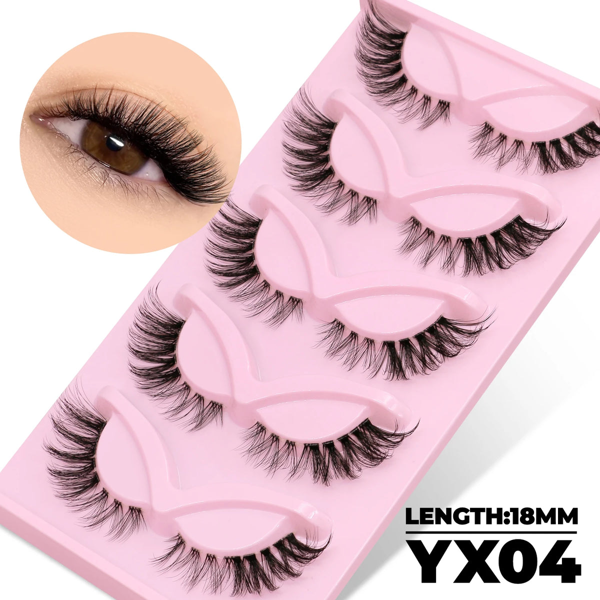 GROINNEYA Katzenaugen-Wimpern, 5 Paar, natürliche künstliche Wimpern, klare Band-Wimpern, natürliches, langes, geflügeltes Ende, längliche Wimpern, Make-up
