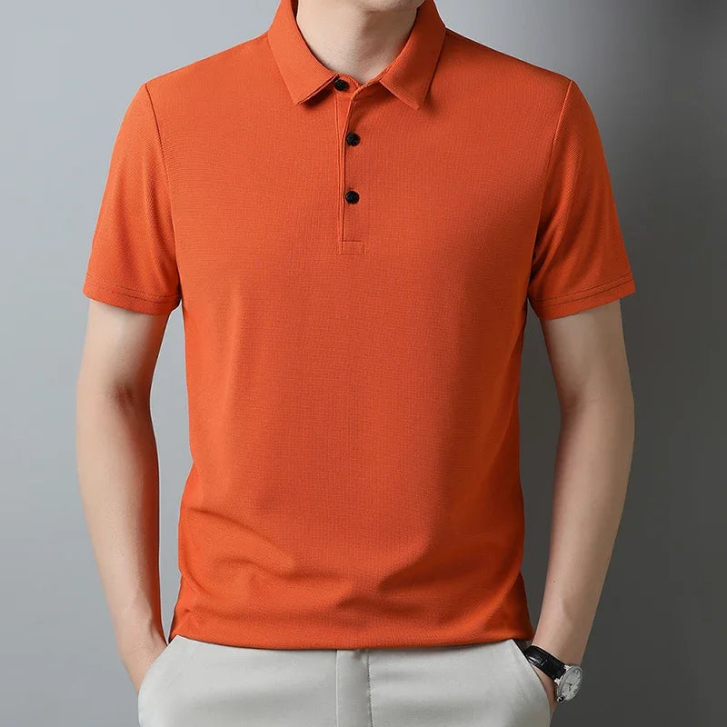 Neues lässiges Waffel-Kurzarm-Poloshirt für Herren, modisches einfarbiges Oberteil