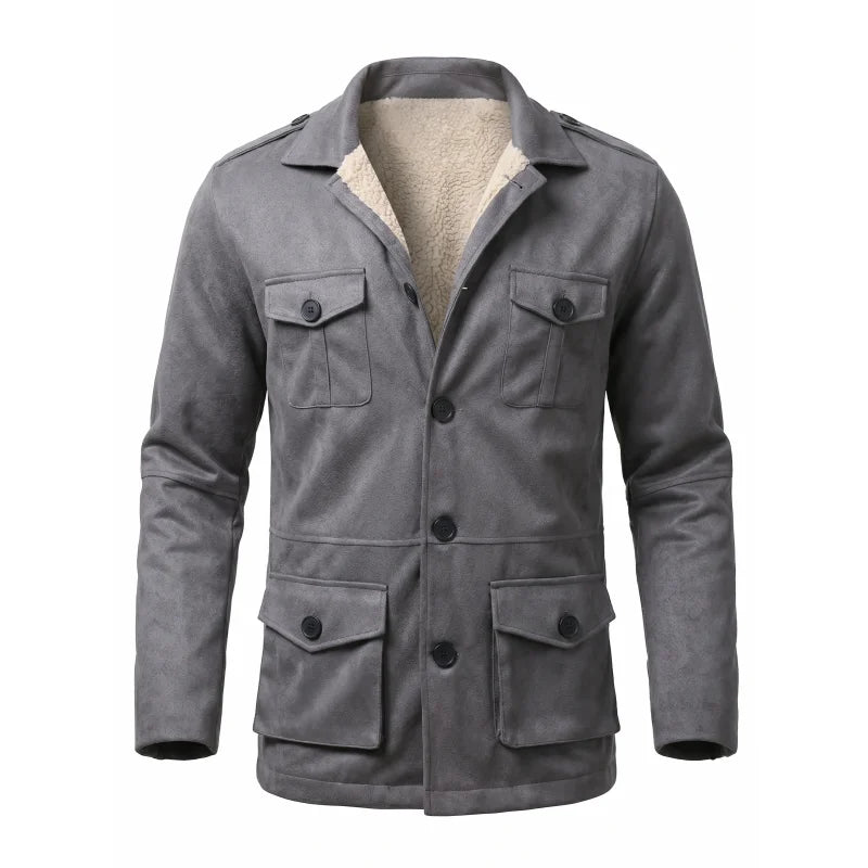 Winter-Arbeitsjacke für Herren, Kunstwildleder, Mehrzwecktaschen, Lässige Outdoor-Wanderjacke, Herren-Kunstwolljacke für den Winter