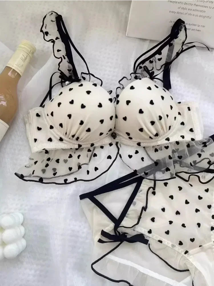 MOYISU Koreanischen Stil Drahtlose Spitze Dessous Set für Kleine Brüste Frauen Sexy Pure Desire Süße Nette Bh Netzwerk Liebe Design