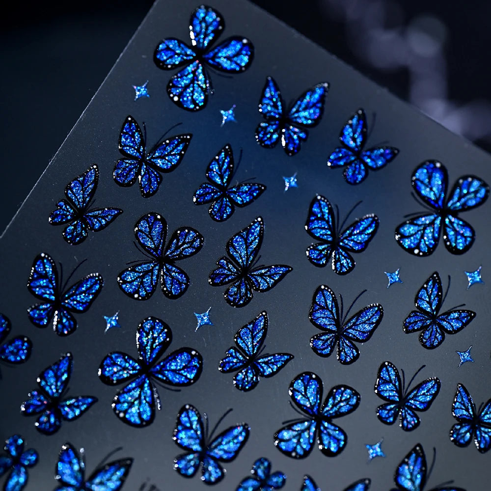 1 Stück Schillernder Schmetterling Nagelkunst-Aufkleber 5D Katzenauge Glitzer Bunter Schmetterling Sternenlicht Nagelaufkleber Selbstklebende Nageldekoration