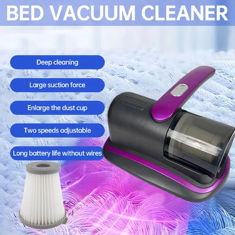 Kabelloser Handstaubsauger für Matratzen mit UV-C-Licht, HEPA-Filter und Ultraschallvibration, 12 kPa, für Bett, Sofa, Autositz, Teppich