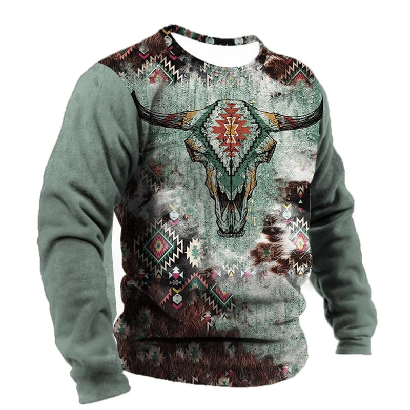 Vintage Ethnic Style Graphic Sweatshirts Spring Autumn Fashion Casual Long Sleeve 3D Printed Tops Loose Streetwear Mens Clothing