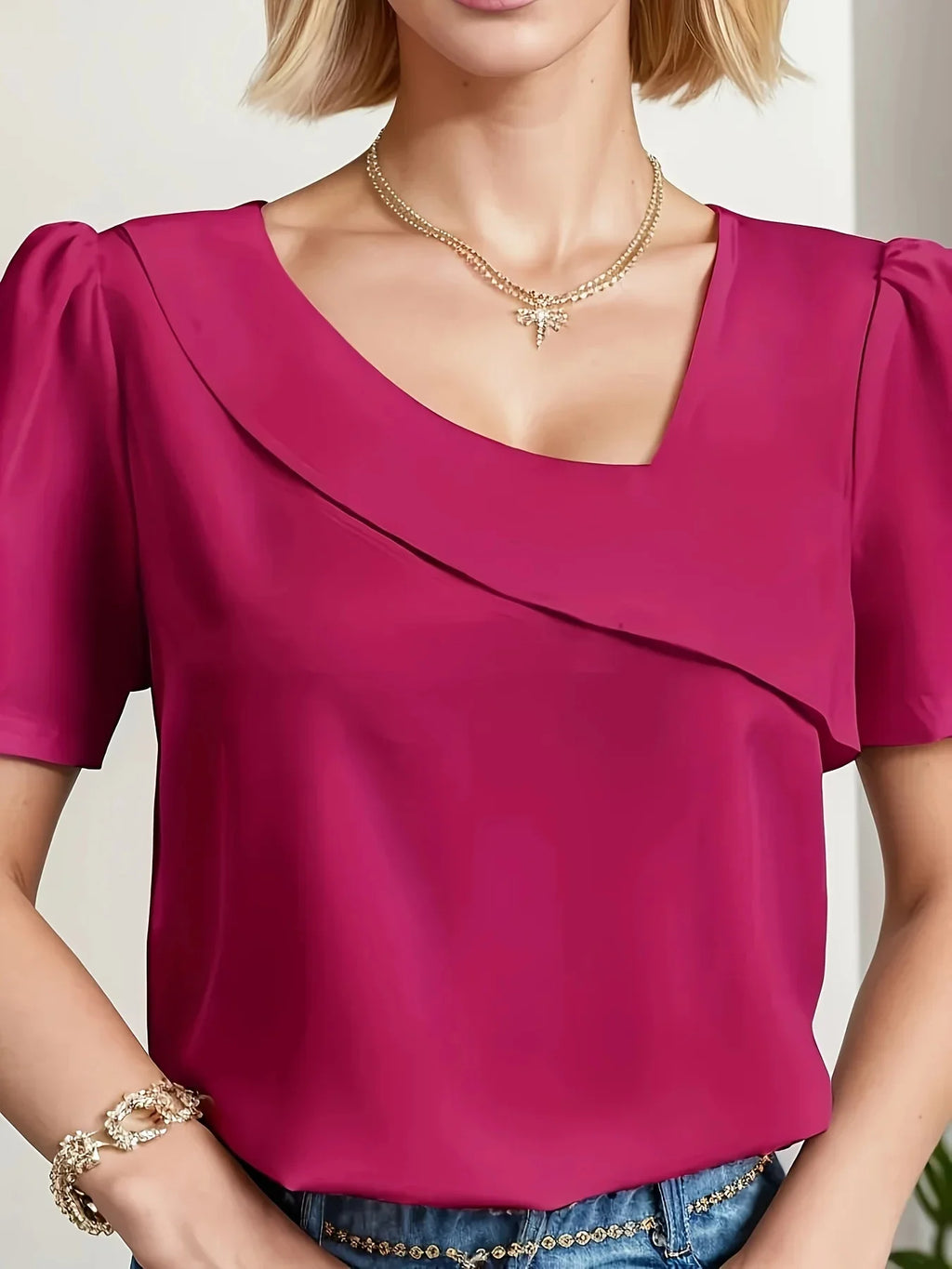 Plus SizeTemperament Bluse Lässiges lockeres Damenhemd Elegante Kurzarmbluse Wochentag