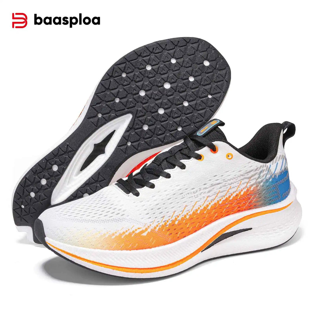 Baasploa Herren-Laufschuhe, atmungsaktiv, leicht, professionelle Sport-Turnschuhe, männliche Komfort-Turnschuhe mit Carbonplatte, rutschfeste Marathon-Turnschuhe