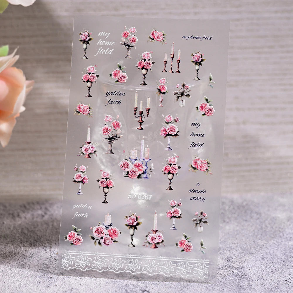 1 Stück 3D Lavendel Blumen Aufkleber für Nägel Frühling Sakura Blumenblätter Selbstklebende Slider Abziehbilder Kunst Maniküre für Dekoration