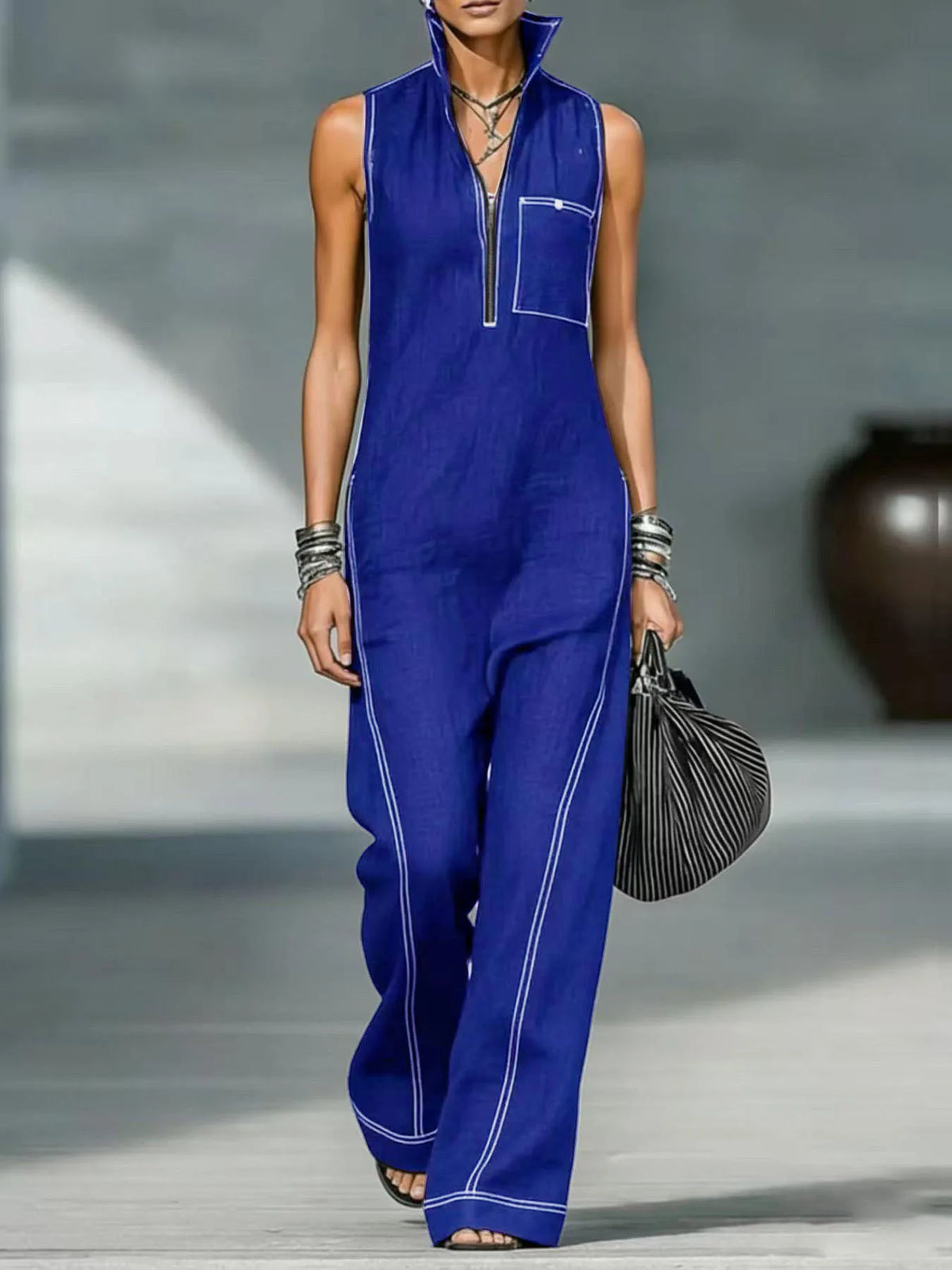 Ärmelloser Lässiger Lockerer Jumpsuit Bequemer Atmungsaktiver Einteiler für Damen