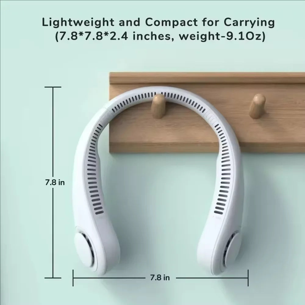 Freihändiger Nackenventilator, tragbarer, über USB wiederaufladbarer, blattloser Kühlventilator, leiser, tragbarer Ventilator für Sommerreisen, 3 Geschwindigkeiten, Mini, lange Akkulaufzeit