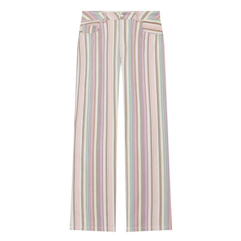 Bunte Streifen-Jeanshosen für Damen, lässige, gerade geschnittene Hosen, Damen-Hosen mit weitem Bein, Streetwear, Damen-Mode-Denim-Hose