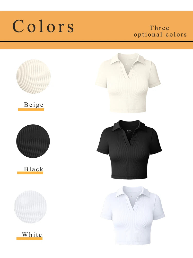 Damen-T-Shirt, sexy, kurzärmeliges Poloshirt, lässig, Sport, Tennisshirt, eng anliegend, Fitness, Yoga, Top, Damen-Top
