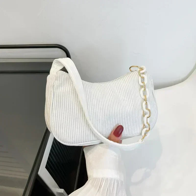 1PC Mode Vintage frauen Handtaschen Cord Unterarm Tasche Casual Frauen Schulter Taschen Einfarbig Zipper Weibliche Handtasche Kupplung