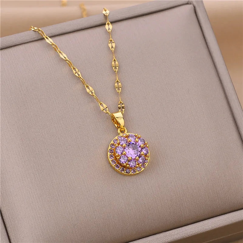 Neue Trendy Zirkon Kristall Anhänger Edelstahl Halskette Für Frauen Koreanische Mode Weibliche Sexy Schlüsselbein Kette Schmuck Großhandel