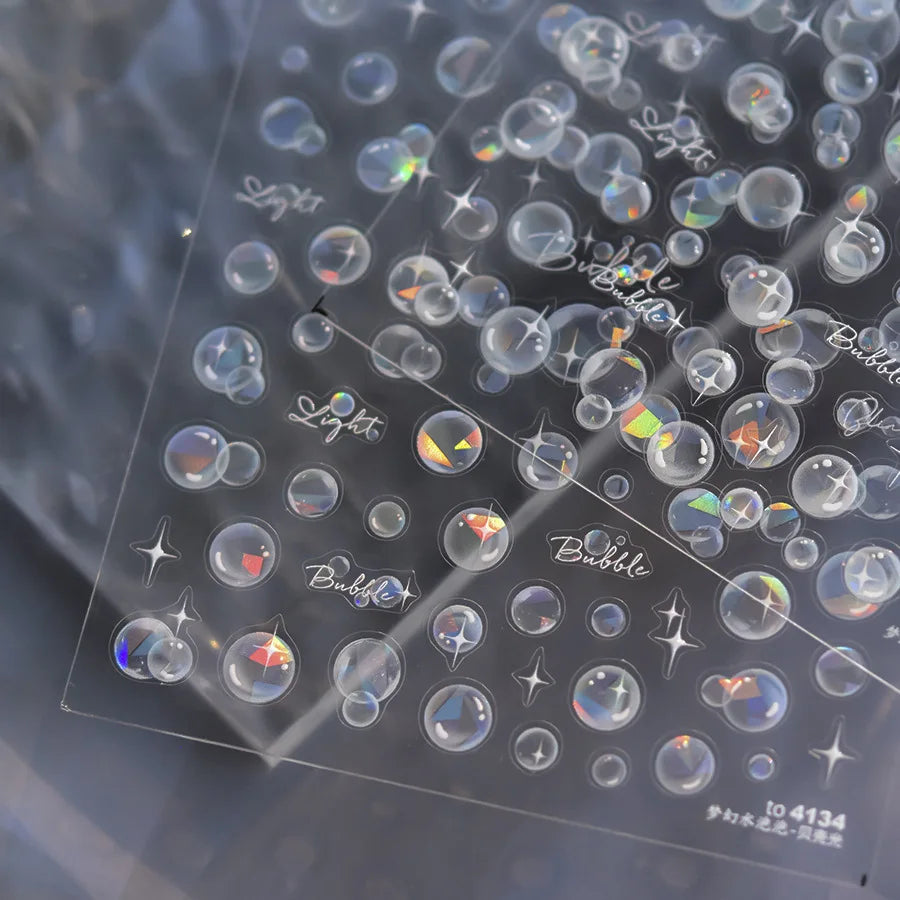 1 Stück 5D Laser Baker Light Ocean Theme Nagelaufkleber Dream Bubble Nagelaufkleber Schillernder blauer und klarer holografischer Stern DIY Maniküre
