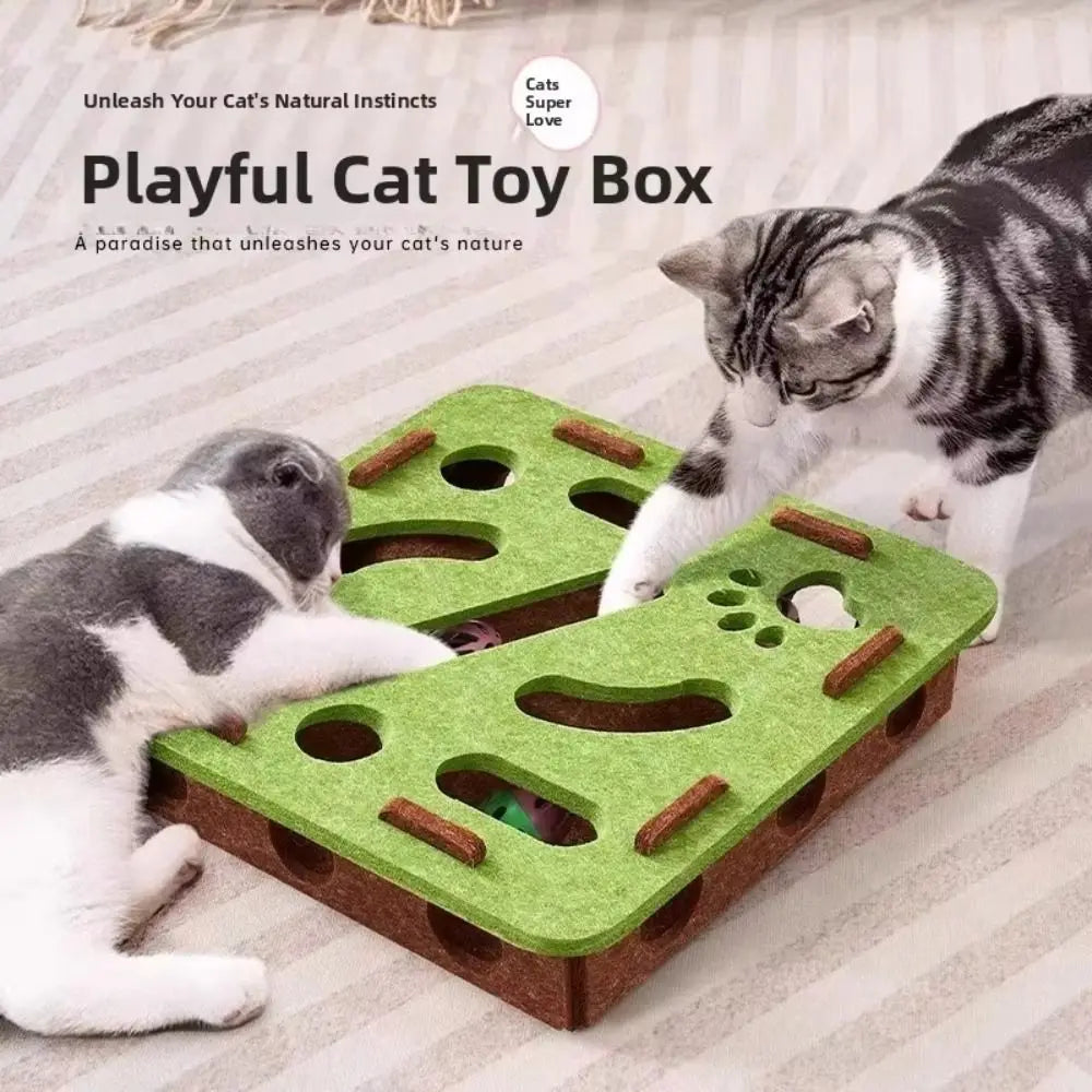 Katzenkratzbäume für den Innenbereich, Katzen-Puzzle-Spielzeug, Filz-Puzzle-Box, Katzen-Übungsspielzeug mit Ball, interaktives Indoor-Übungsspielzeug für Kätzchen