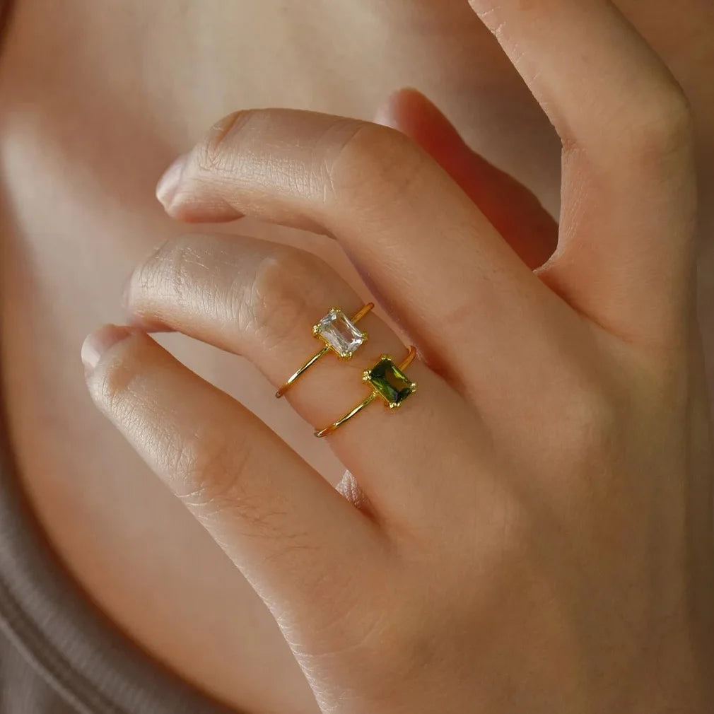 Edelstahl-Geburtsstein-Ringe für Frauen, goldfarben, Zirkon-Geburtsstein-Öffnungsring, minimalistischer Weihnachts- und Geburtstagsschmuck, Geschenk