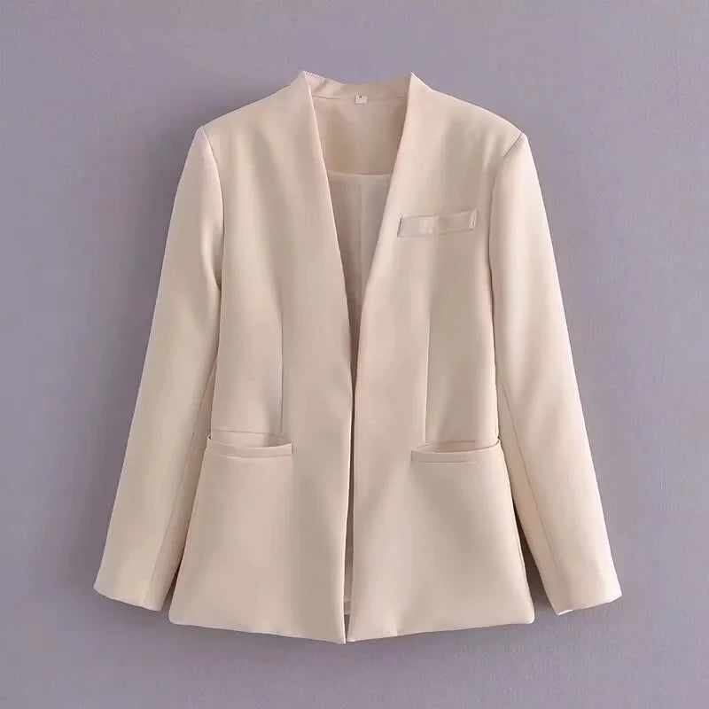 KONDALA Bürodame Beige Damenanzüge Langarm V-Ausschnitt Übergroßer Blazer + Hose mit hoher Taille und weitem Bein Mode 2025, Vintage-Sets