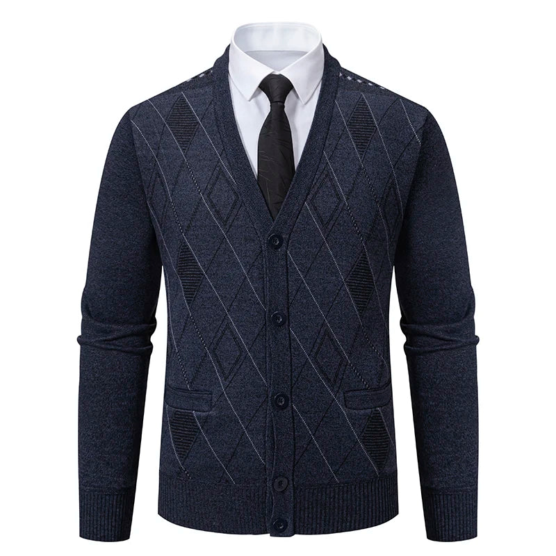 Männer Plaid Strickjacke V-ausschnitt Fleece Pullover männer Herbst Kleidung Klassische Strickjacken Jacke Taste Herren Stricken Outwear